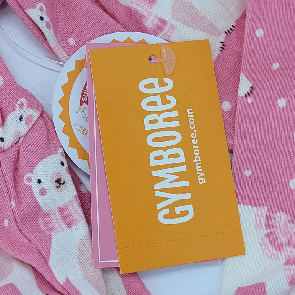Gymboree Dress Pink Bear Print Long Sleeve Ruffle Stretch Cotton Sz 18-24mo NEW